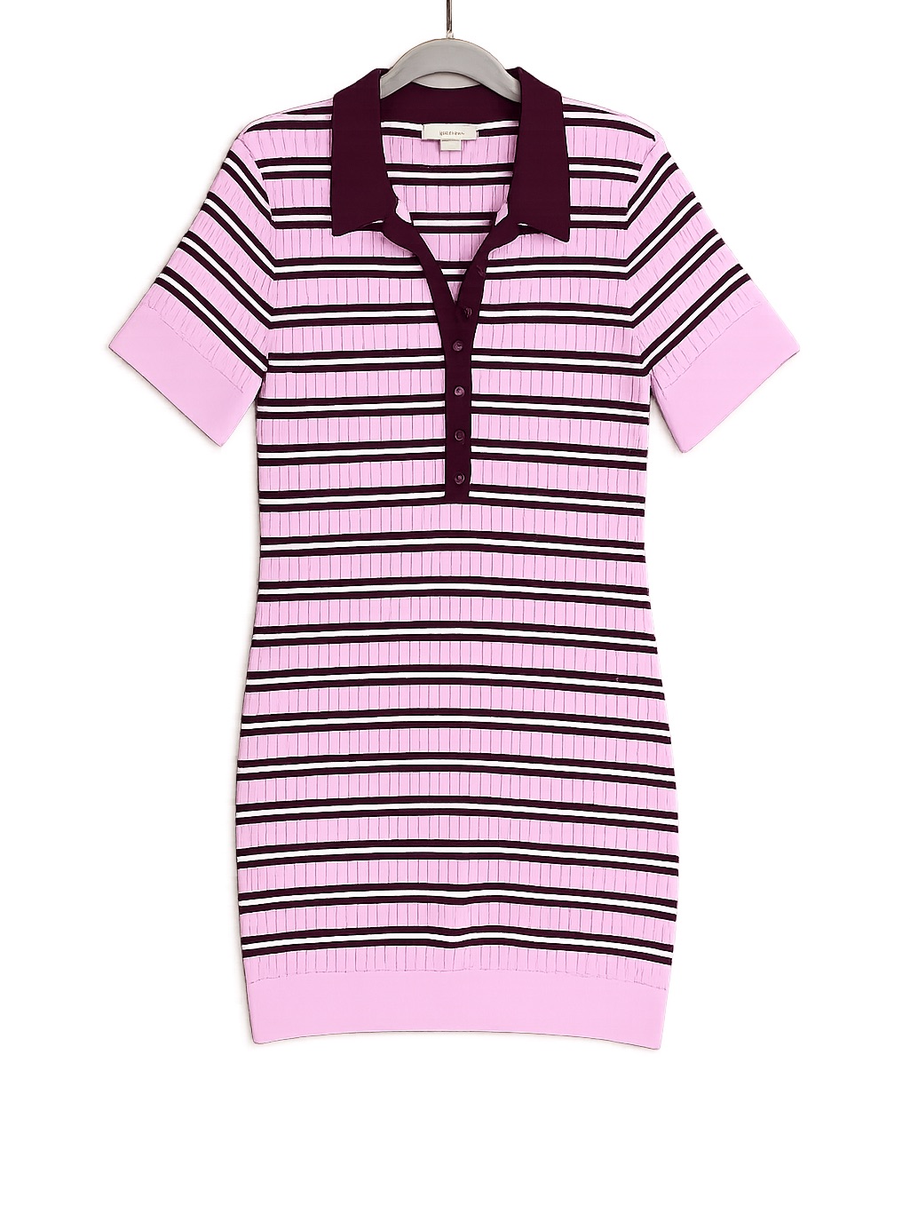 Good American Pink And Burgundy Striped Asymmetrical Knit Dress